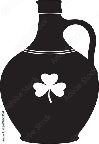 A vector illustration of an antique black ceramic pot and earthenware clay jug featuring an ancient brown pattern design for decorative pottery craft