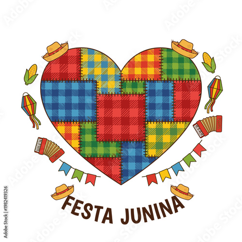 Festa Junina patchwork heart with traditional decorations