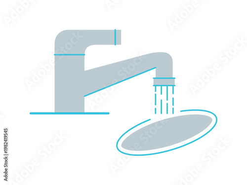 シンクや洗面所のシンプルな水道の蛇口のイラスト 食器を洗うイメージ 