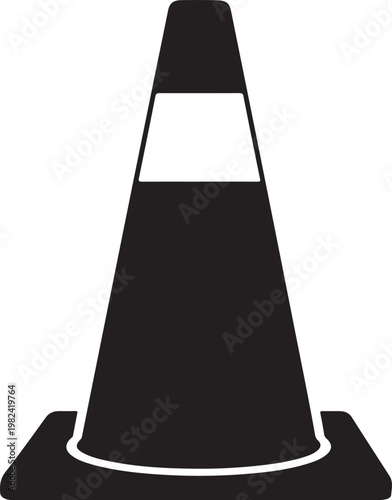 An orange plastic traffic cone icon isolated on white background serves as a safety warning sign and construction road barrier symbol for street caution, security, and boundary work illustration