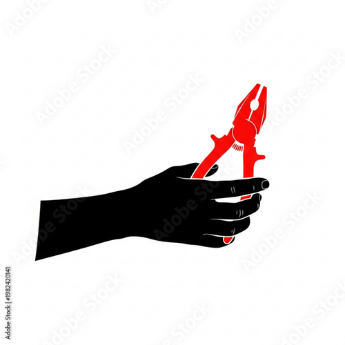 Hand Holding Red Pliers Silhouette Illustration