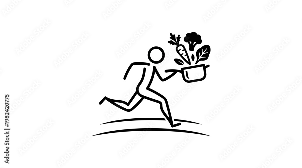 Fototapeta premium Cooking Concept Running Person with Pot of Vegetables