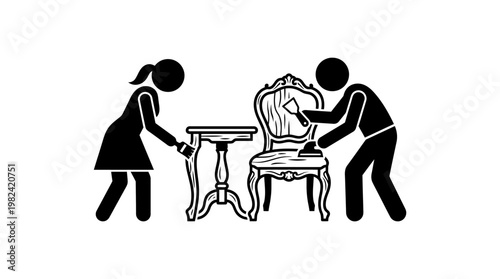 People Cleaning Furniture A Vector Stick Figure Concept