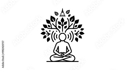 Meditating Figure with Tree-Like Mental Energy