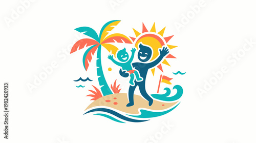 Father and Child Summer Beach Vacation Logo