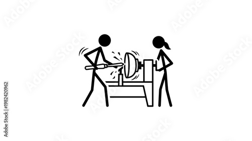People Woodturning Together Stick Figure Art
