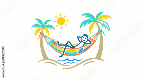 Relaxing Stick Figure in Hammock on Tropical Beach