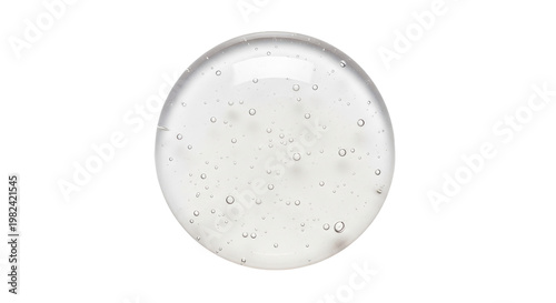 Texture swatch of glycerin gel transparent hyaluronic acid serum on white isolated background, macro Detergent, cosmetics, laboratory A round drop