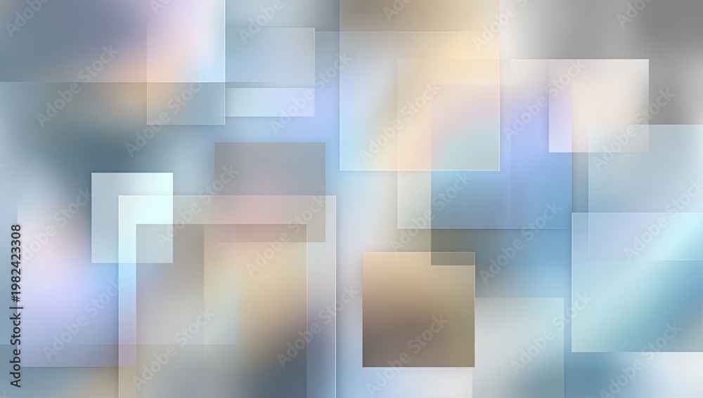 Fototapeta premium An abstract composition featuring overlapping rectangular shapes in a muted color palette of blues, tans, and whites creates a visually intriguing and layered effect.