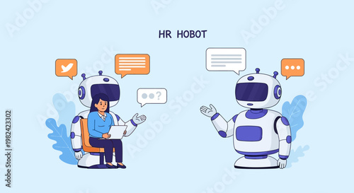 Human resources chatbot assisting employee with virtual reality headset interaction.
