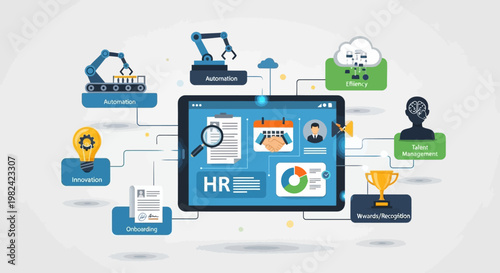 Human resources management with automation and cloud technology illustration.
