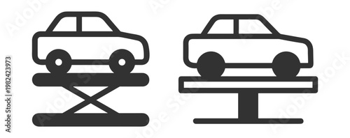 car lift icons vector set, automotive service, repair and maintenance symbols on transparent background