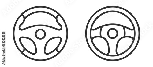 car steering wheels line art icons, automobile control panel elements on transparent background