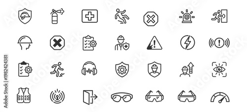 safety icons set vector illustration safety equipment and hazard warning symbols on transparent background