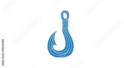 Blue metal fishing hook closeup.