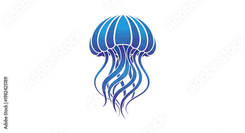 Blue Jellyfish with long tentacles swimming.