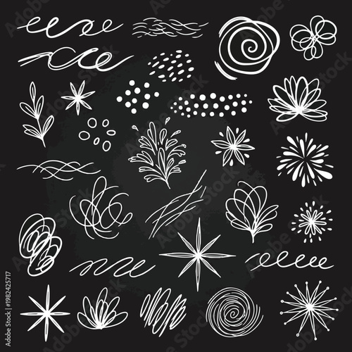 Collection of White Hand Drawn Floral and Swirl Elements for Creative Designs