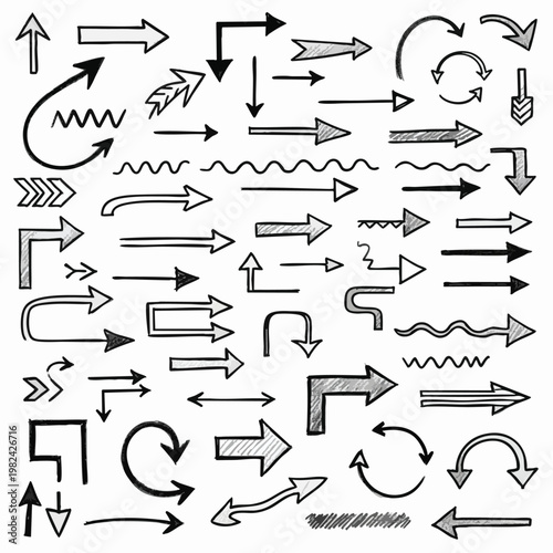 Collection of Diverse Black and White Arrow Icons for Business and Creative Projects