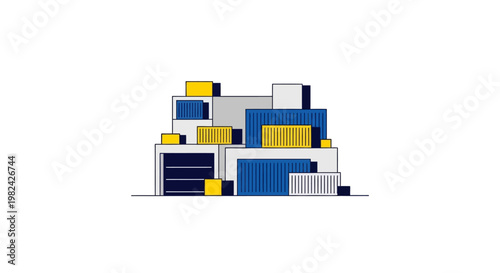 Flat Vector Illustration of Stacked Shipping Containers for Logistics, Global Trade, and Modular Architecture Concepts on White Background