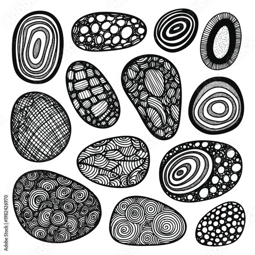 Decorative Black and White Patterned Stones for Artistic and Design Projects