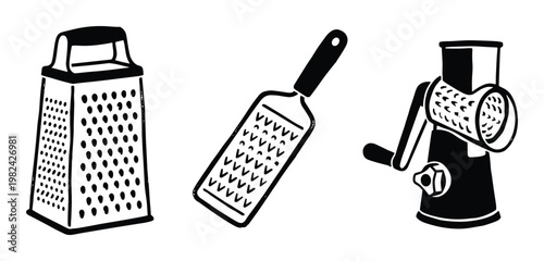 Linocut of Cheese Graters Kitchen Utensils Illustration