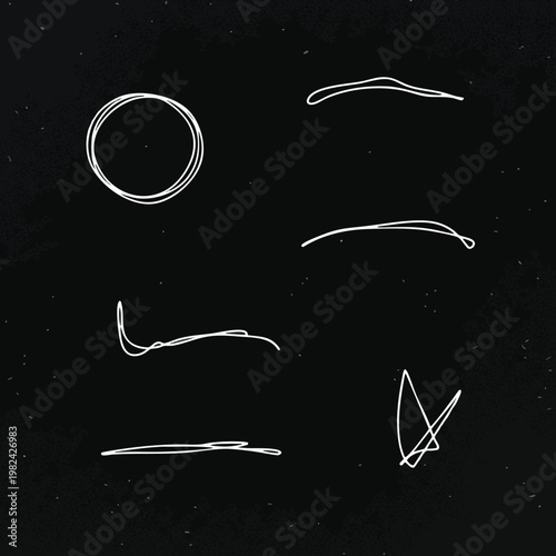 Set of Artistic White Chalk Sketches on Black Background for Creative Design