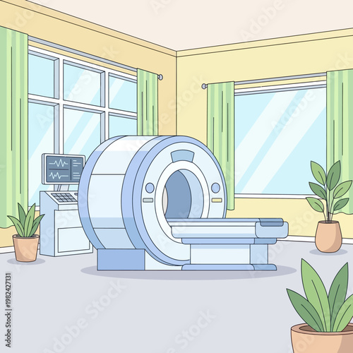 Medical MRI Machine in Hospital Room.