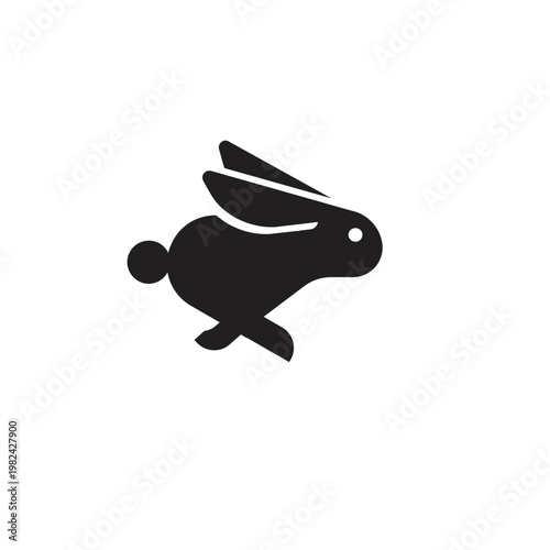 Black Running Rabbit Silhouette Icon. Fast Bunny Logo Design Element.