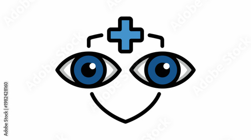 Vision Care and Eye Health Icon with Plus Sign for Medical Treatment and Optical Correction Concept