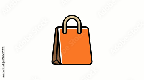 Vibrant orange shopping bag graphic symbol for e-commerce, retail transactions, and consumer goods