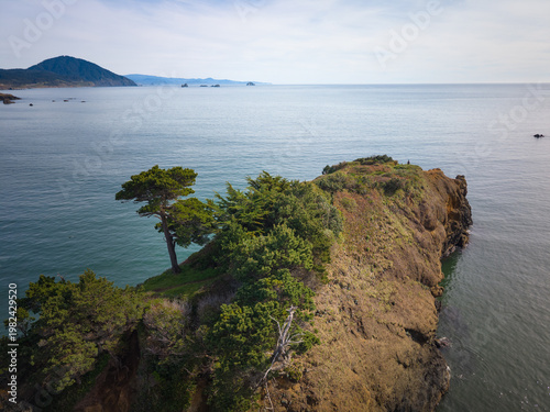 Port Orford at the Southern Oregon Coast, aerial view. 