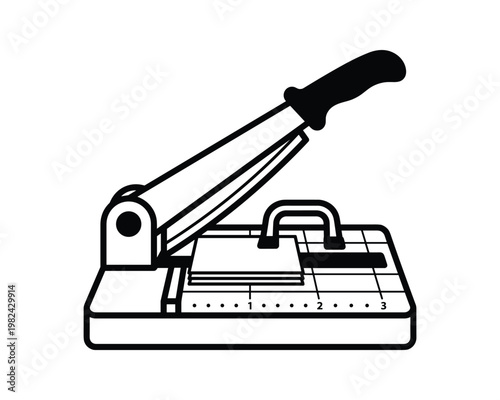 Paper guillotine cutter vector illustration in black and white style.