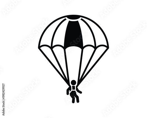 Parachute and skydiver vector icon, jump, sport