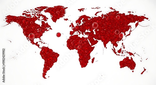 Global spread of a dangerous pandemic illustrated as a red world map with virus-like bubbles