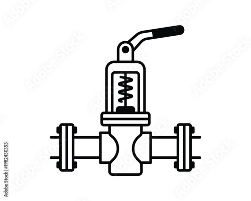 Pipeline Pressure Relief Valve, Black and White Vector Illustration