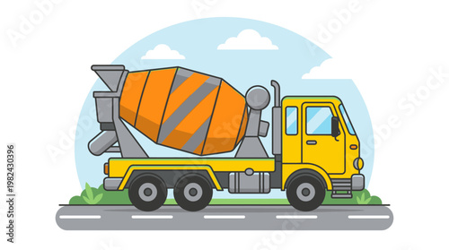 Concrete Mixer Truck Cartoon Construction Vehicle Vector Illustration