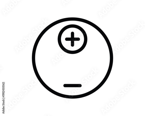 Round battery vector icon with positive and negative signs