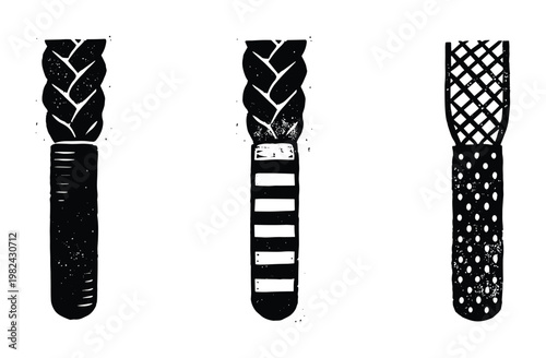 Shoelace aglet design with different textured patterns set