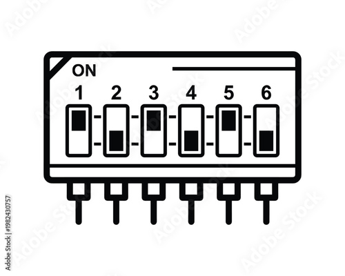 Six-Position DIP Switch with On/Off Settings, Vector