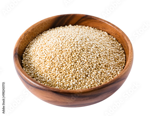 Healthy Superfood Quinoa Grains Served in Handcrafted Rustic Wooden Bowl Isolated Graphic Element for Nutritious Culinary Meal Preparation and Organic Vegan Diet Design