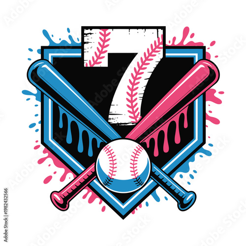 Baseball 7th birthday party design with crossed bats and ball