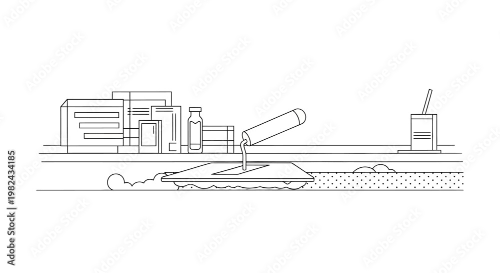 Naklejka premium Minimalist Line Art Illustration of Construction Plastering Trowel Applying Mortar on a Surface