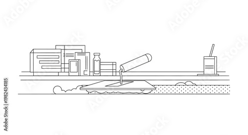Minimalist Line Art Illustration of Construction Plastering Trowel Applying Mortar on a Surface
