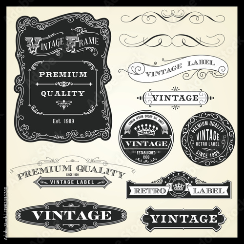 Set of Vintage Retro Labels Frames and Calligraphic Design Elements for Decorative Graphic Design