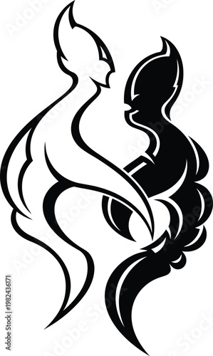 Abstract illustration of two opposing figures in a dance.