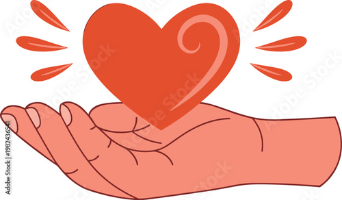 hand holding a red heart for charity and love concept, volunteer donation and care support illustration, kindness and hope symbol on transparent background