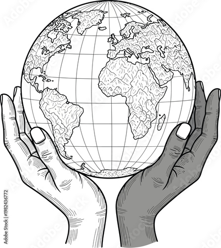Diverse Hands Holding The Planet Earth Illustration.