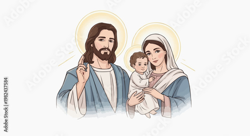 Holy Family Jesus Mary Joseph Religious Illustration