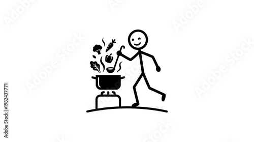 Cooking Stick Figure With Vegetables and Pot