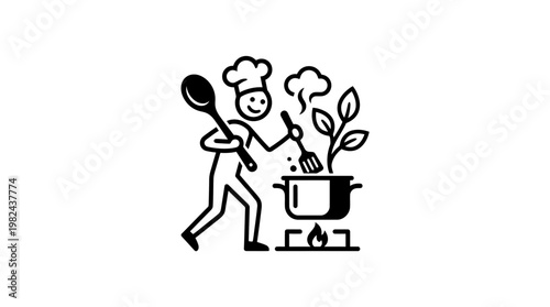 Chef Cooking with Herbs and Steam in a Pot